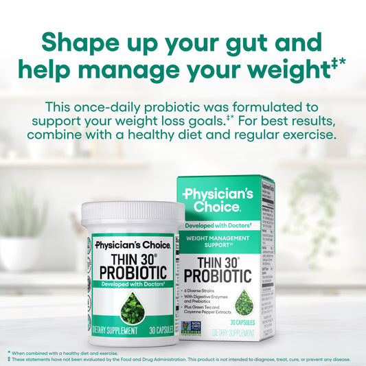 Physician's CHOICE probiotics and prebiotics bottle emphasizing digestive balance and daily wellness.
