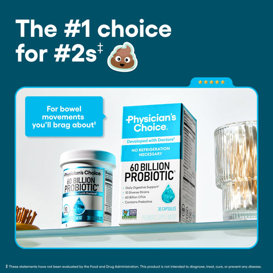 Physician's CHOICE Probiotics label highlights ten strains and prebiotics