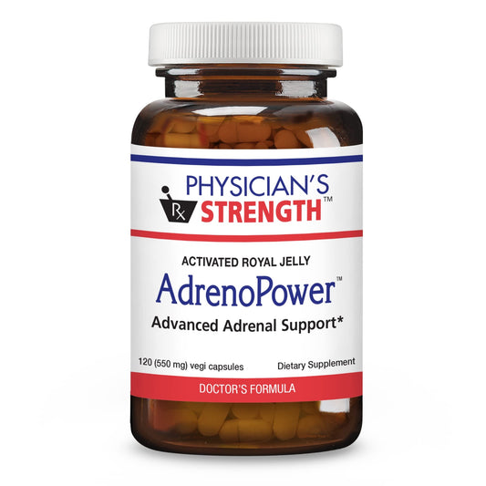 Physician's Strength AdrenoPower bottle pour showing easy daily energy support.