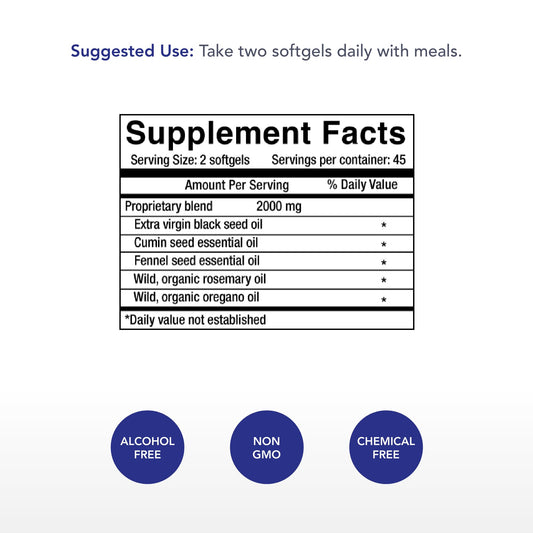 Physician's Strength softgels close-up highlighting fresh, cold-pressed oil.