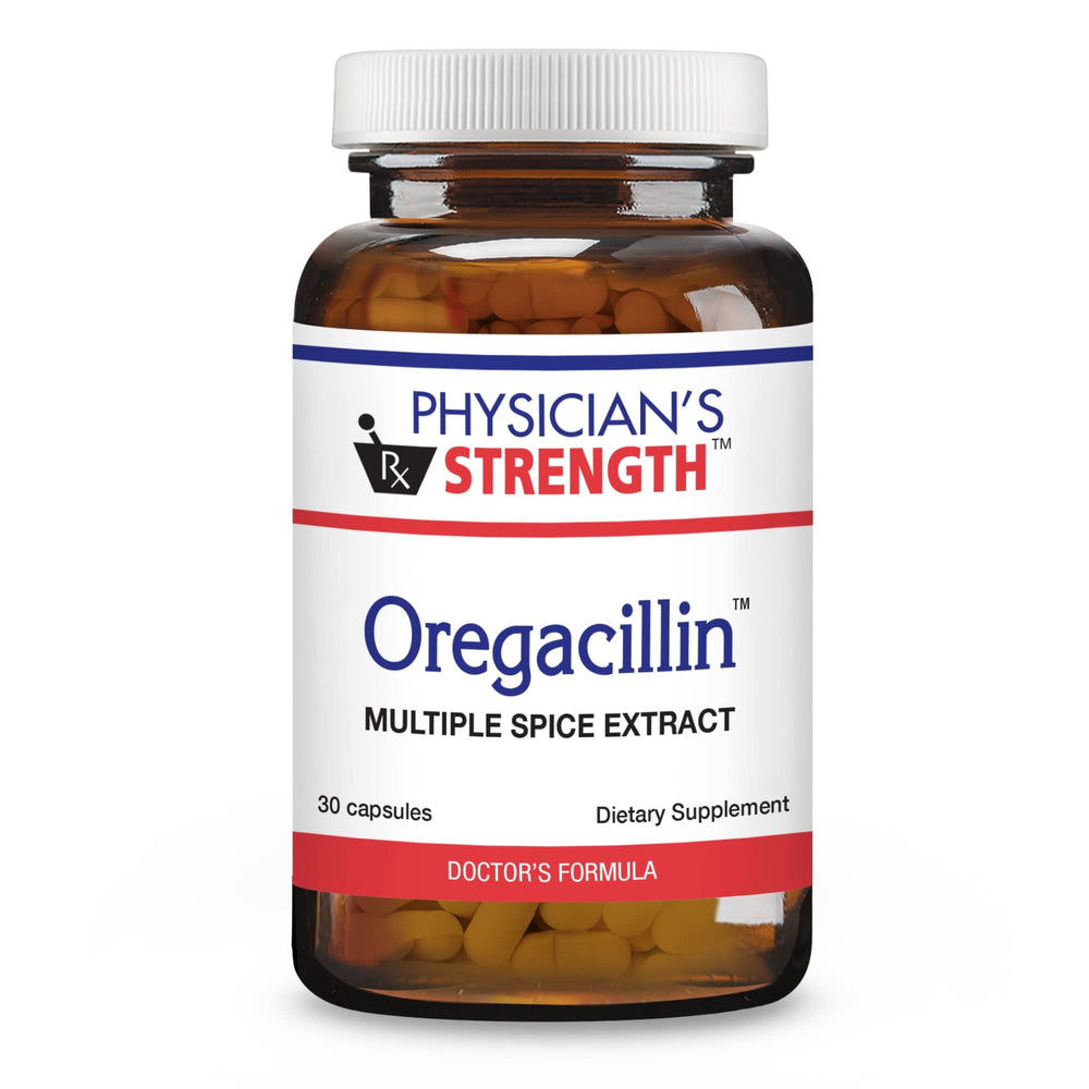 Physician's Strength Oregacillin bottle front showing premium multi-spice extract for daily wellness