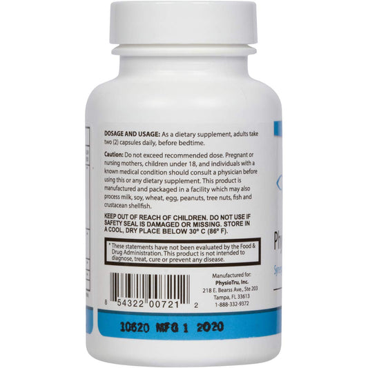PhysioTru Physio Flora capsules show probiotic and prebiotic blend for digestion.