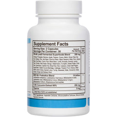 PhysioTru Physio Flora label close-up highlights curcumin-piperine formula.