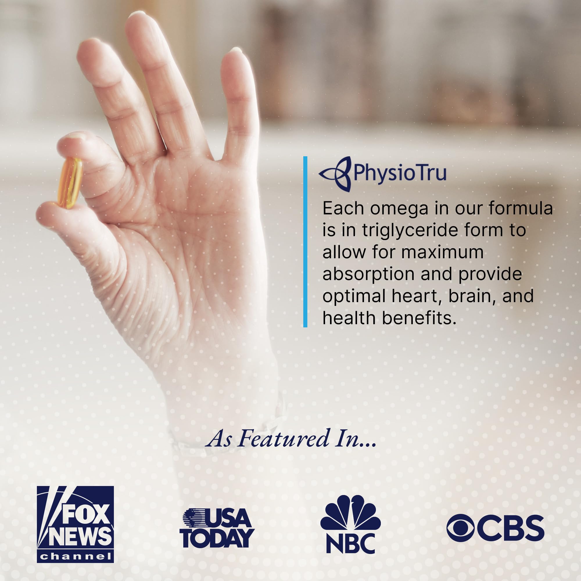 Citrus flavored Physio Omega softgels offering a pleasant taste.
