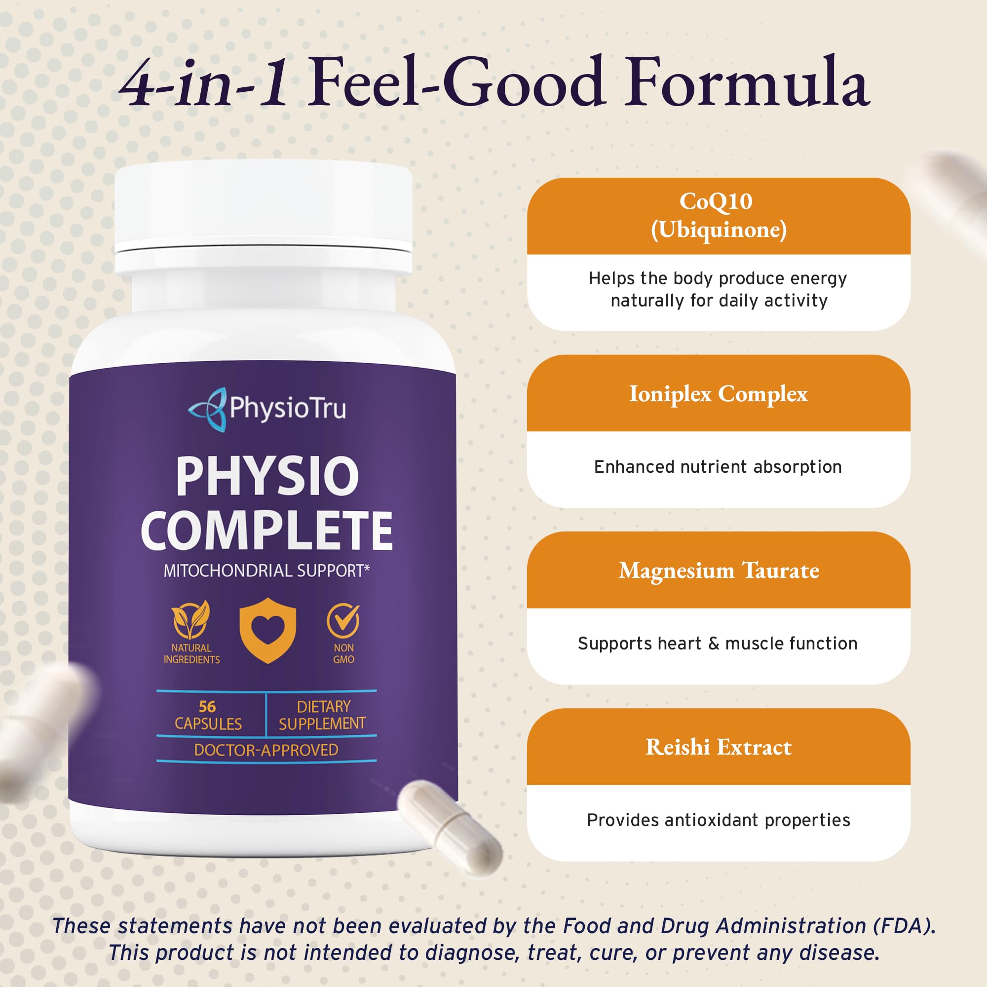 PhysioTru magnesium taurate capsules shown for mineral support