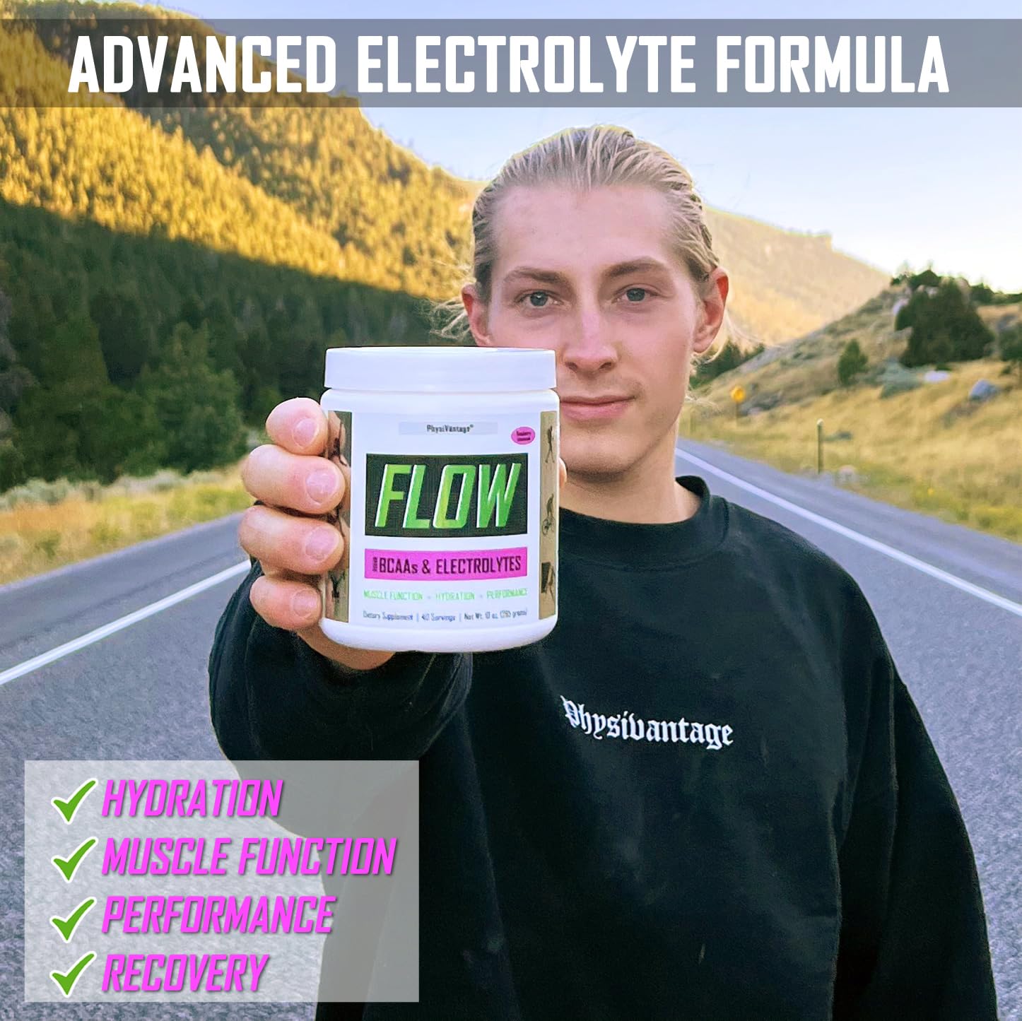 Physiovantage Flow coconut water powder highlights natural minerals.