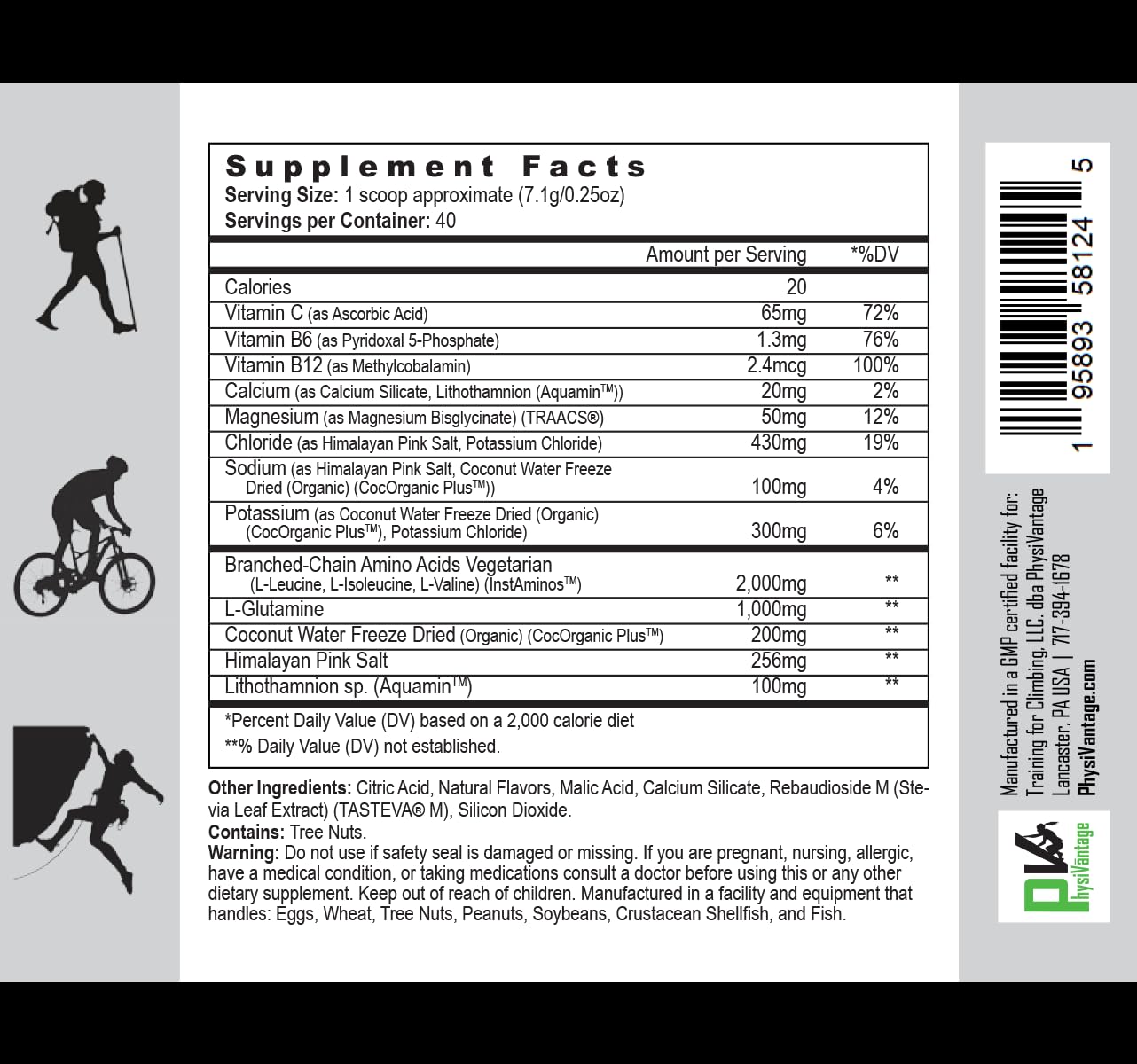 Physiovantage Flow ingredients panel reveals a sugar-free vegan formulation.