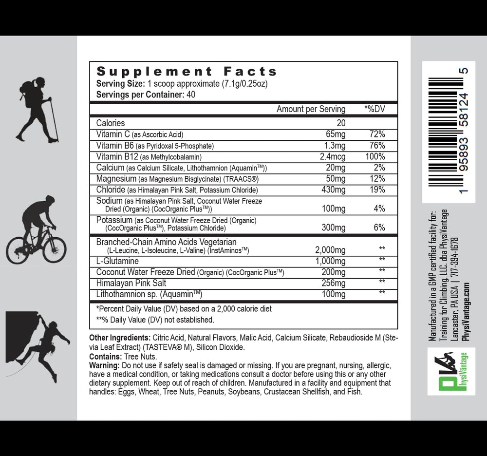 Physiovantage Flow ingredients panel reveals a sugar-free vegan formulation.