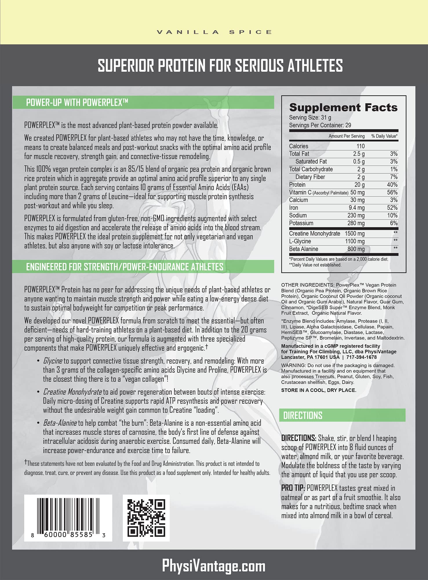 Close-up label focuses on collagen-alternative features and amino acid composition
