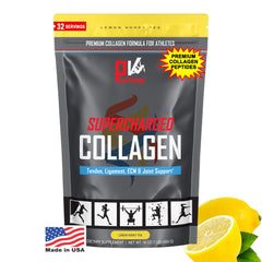 PhysioVantage Supercharged Collagen powder tub front for daily joint and skin support.