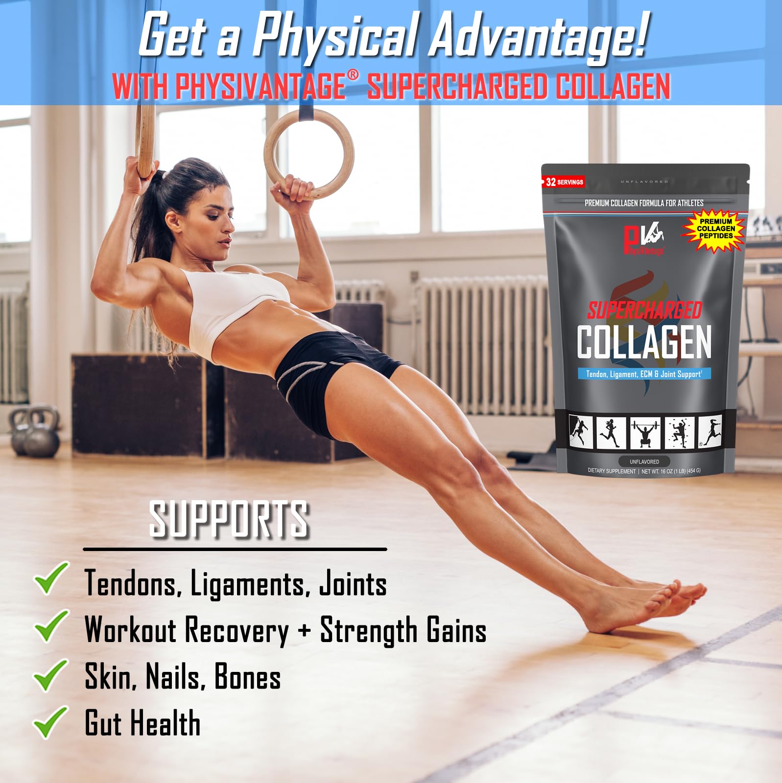 PhysiVantage collagen powder scoop showing precise serving for daily use