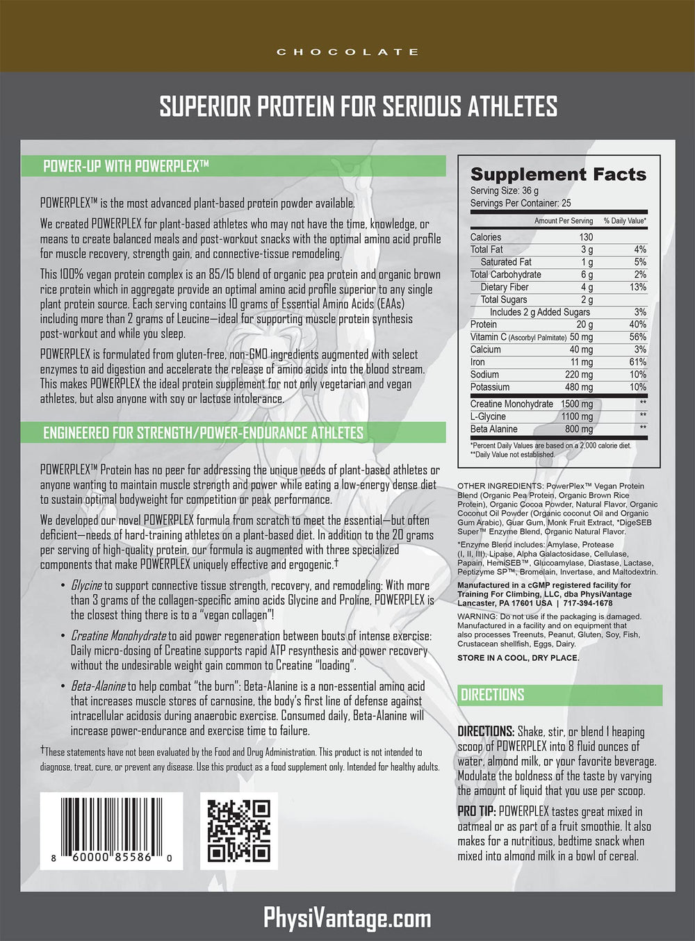 PhysiVantage Powerplex label closeup emphasizes premium vegan formula and collagen-alternative benefits.