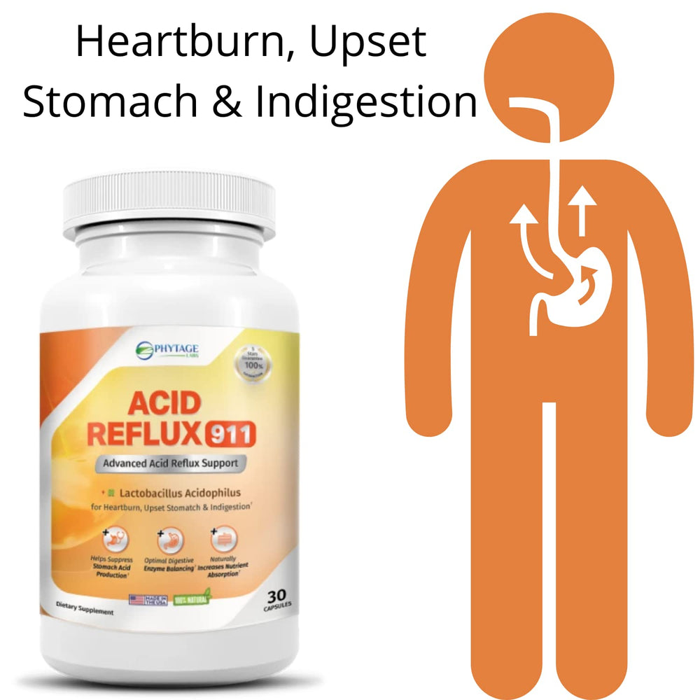 Phytage Labs Acid Reflux 911 bottle pour showing convenient dosing.