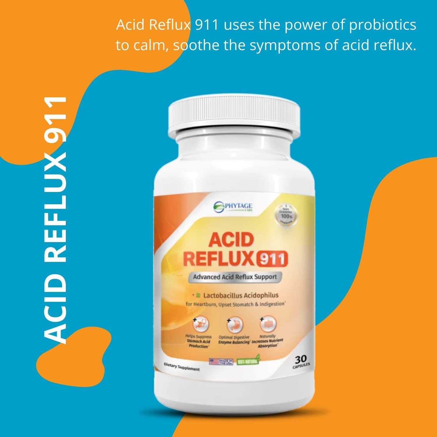 Phytage Labs Acid Reflux 911 label closeup highlighting ingredients.
