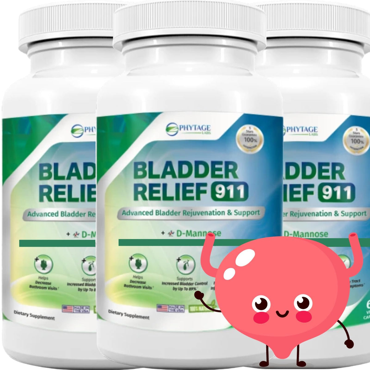 Phytage Labs Bladder Relief 911 bottle front showing plant-based formula benefits