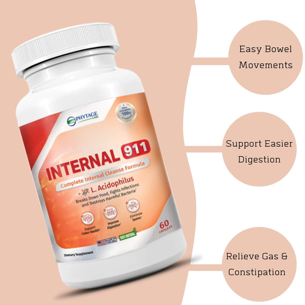 Phytage Labs Internal 911 ingredients graphic showcases the gut-supporting formula.