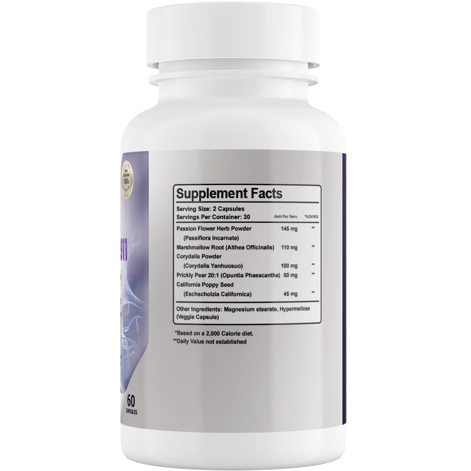 Phytage Labs Nerve Control 911 marshmallow root ingredient detail on label.