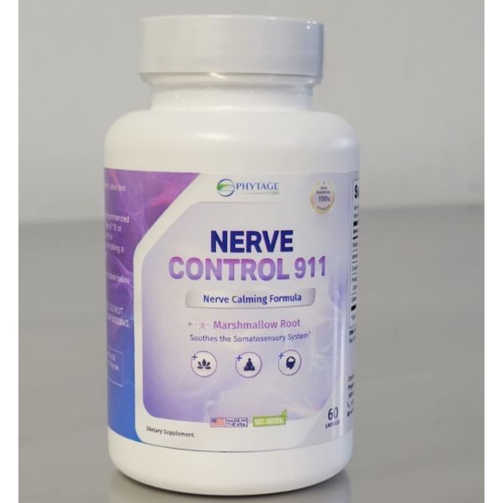 Phytage Labs Nerve Control 911 bottle shows USA-made production