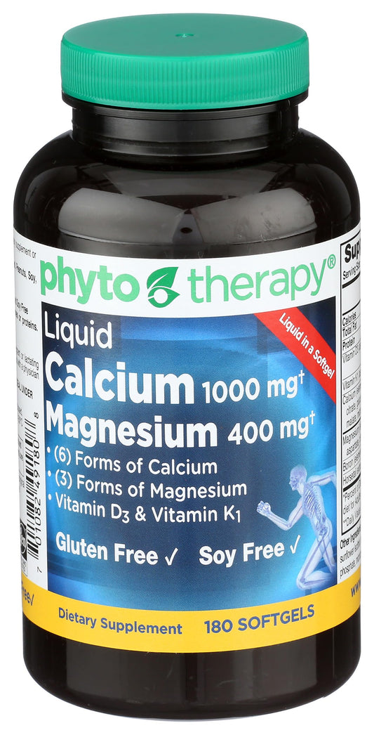 Phyto-Therapy Liquid Calcium with Magnesium softgels bottle front view for daily mineral support