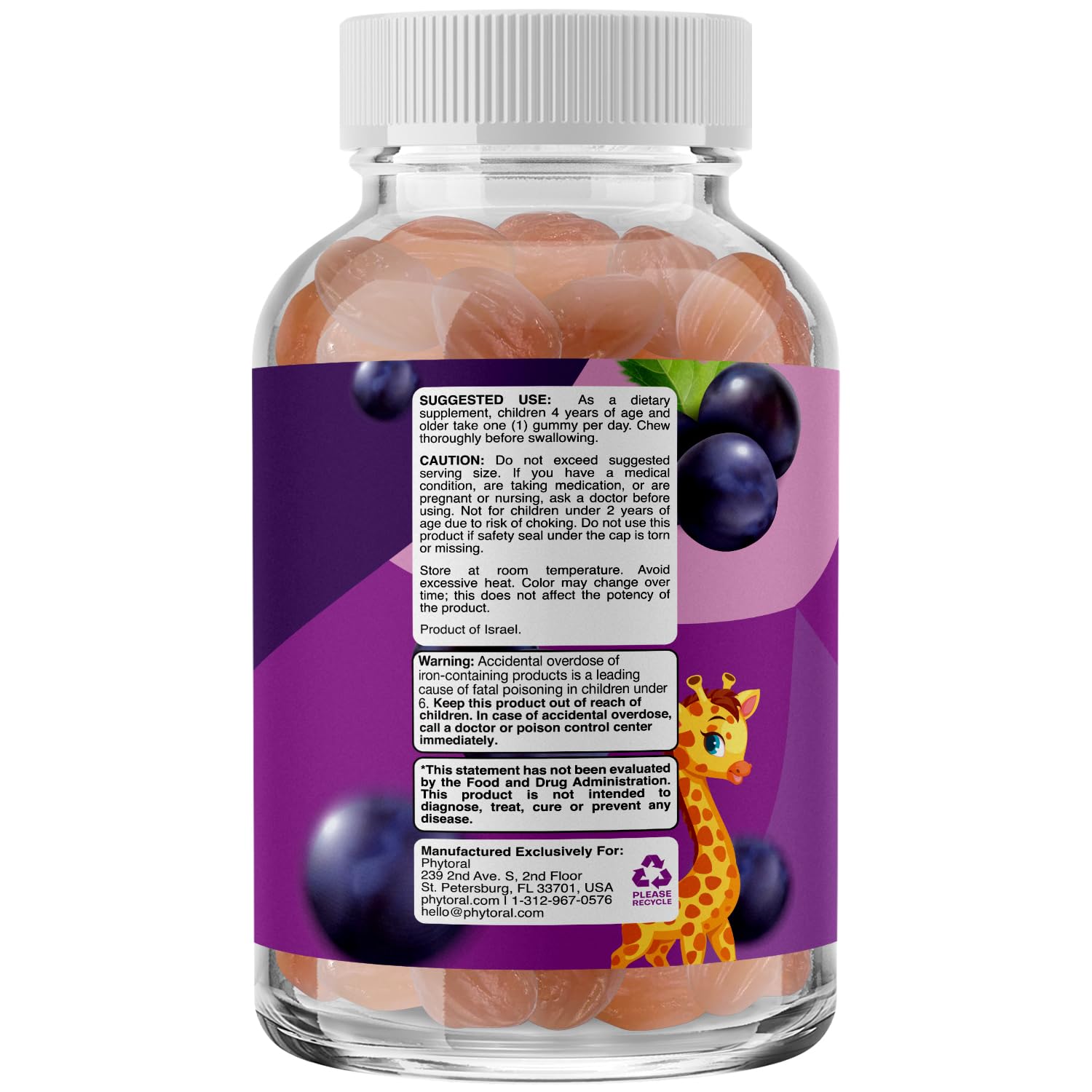 Closeup of Phytoral Iron Gummies for Kids with chewy texture and color.