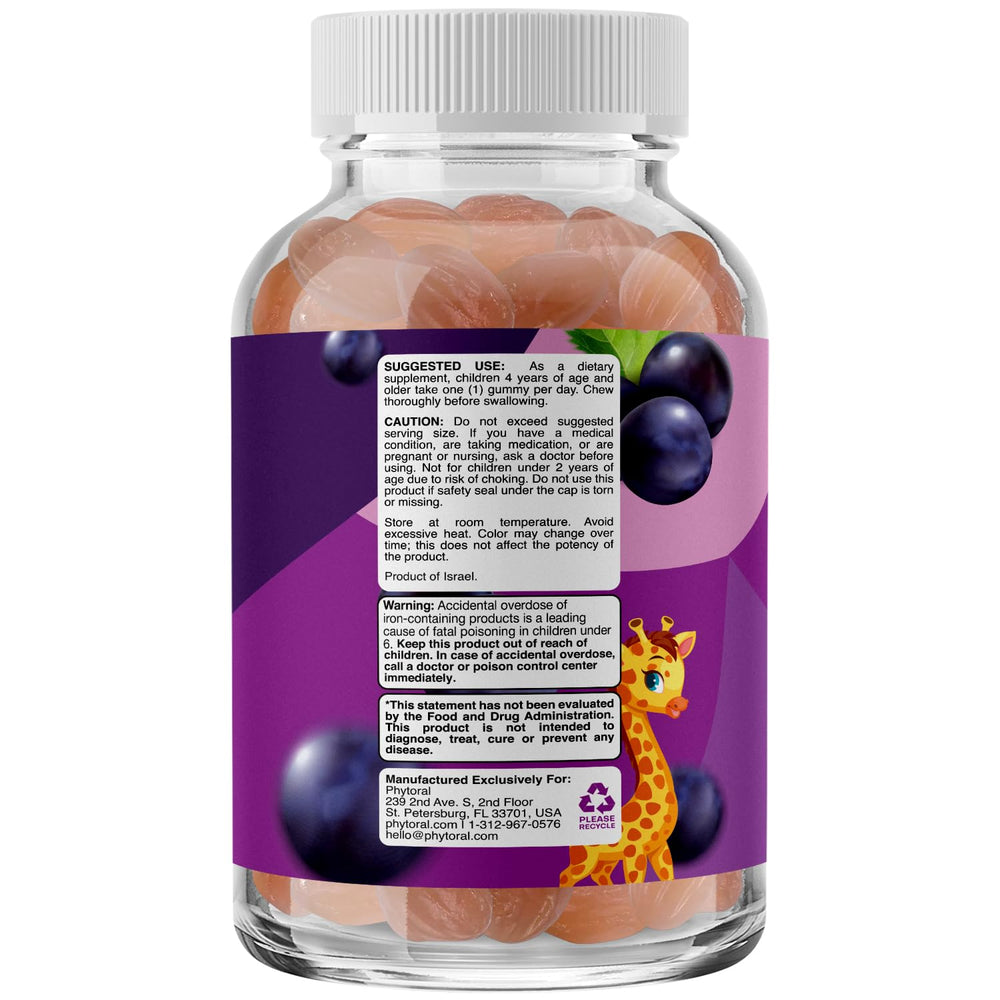 Closeup of Phytoral Iron Gummies for Kids with chewy texture and color.