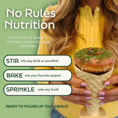 PICK'D POWDERS organic greens blend closeup revealing broccoli, kale, and sunflower richness