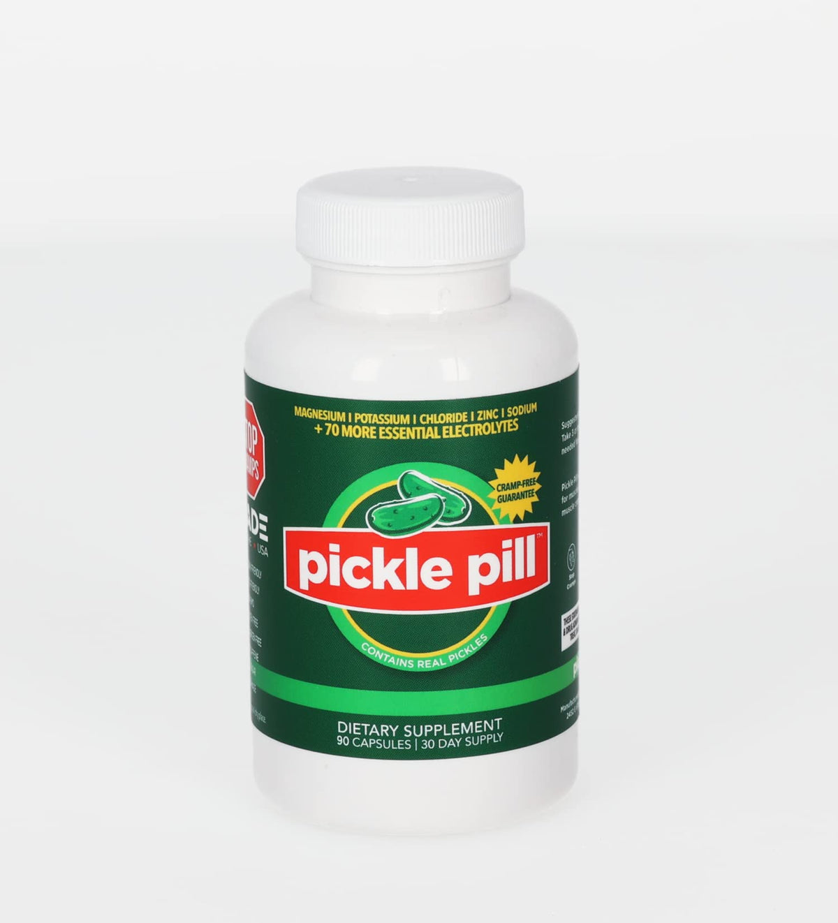 PicklePill Cramp Defense bottle being poured to showcase rapid electrolyte delivery.