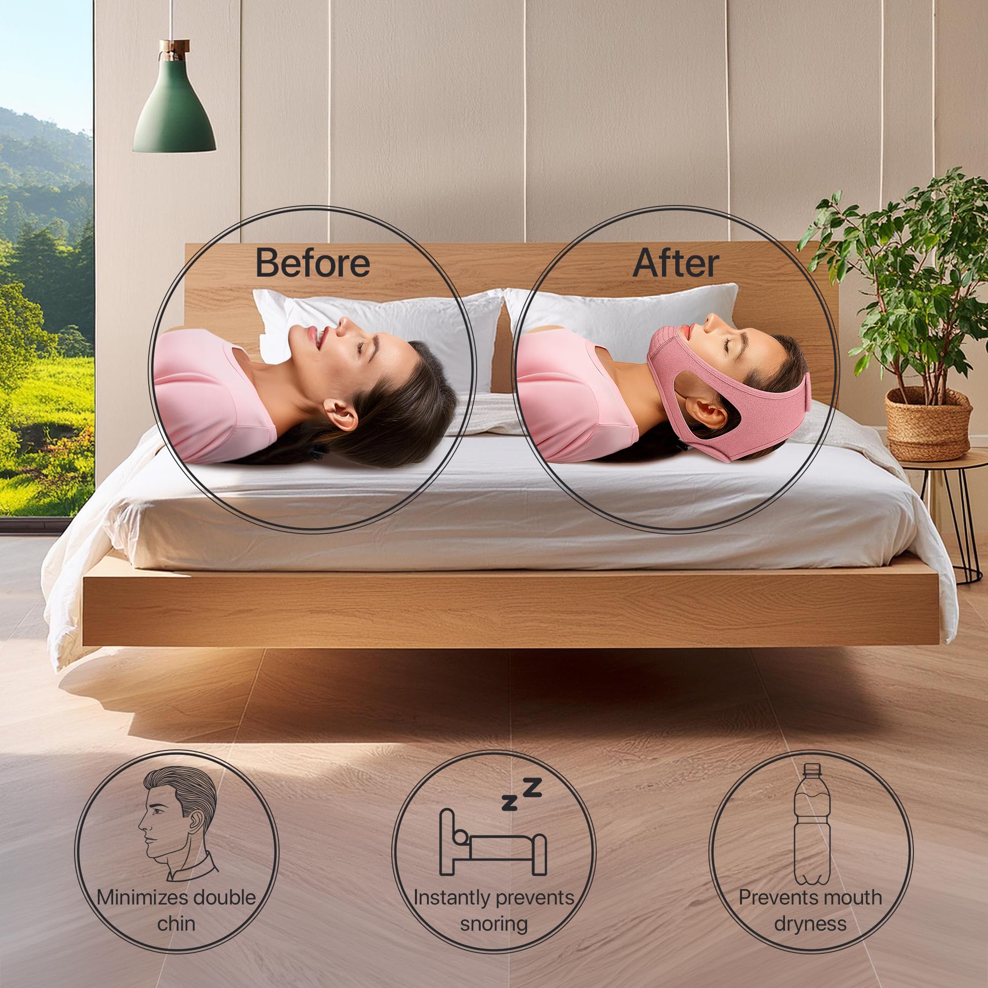 PIDOTI pink strap behind ears for a discreet, lightweight CPAP wear