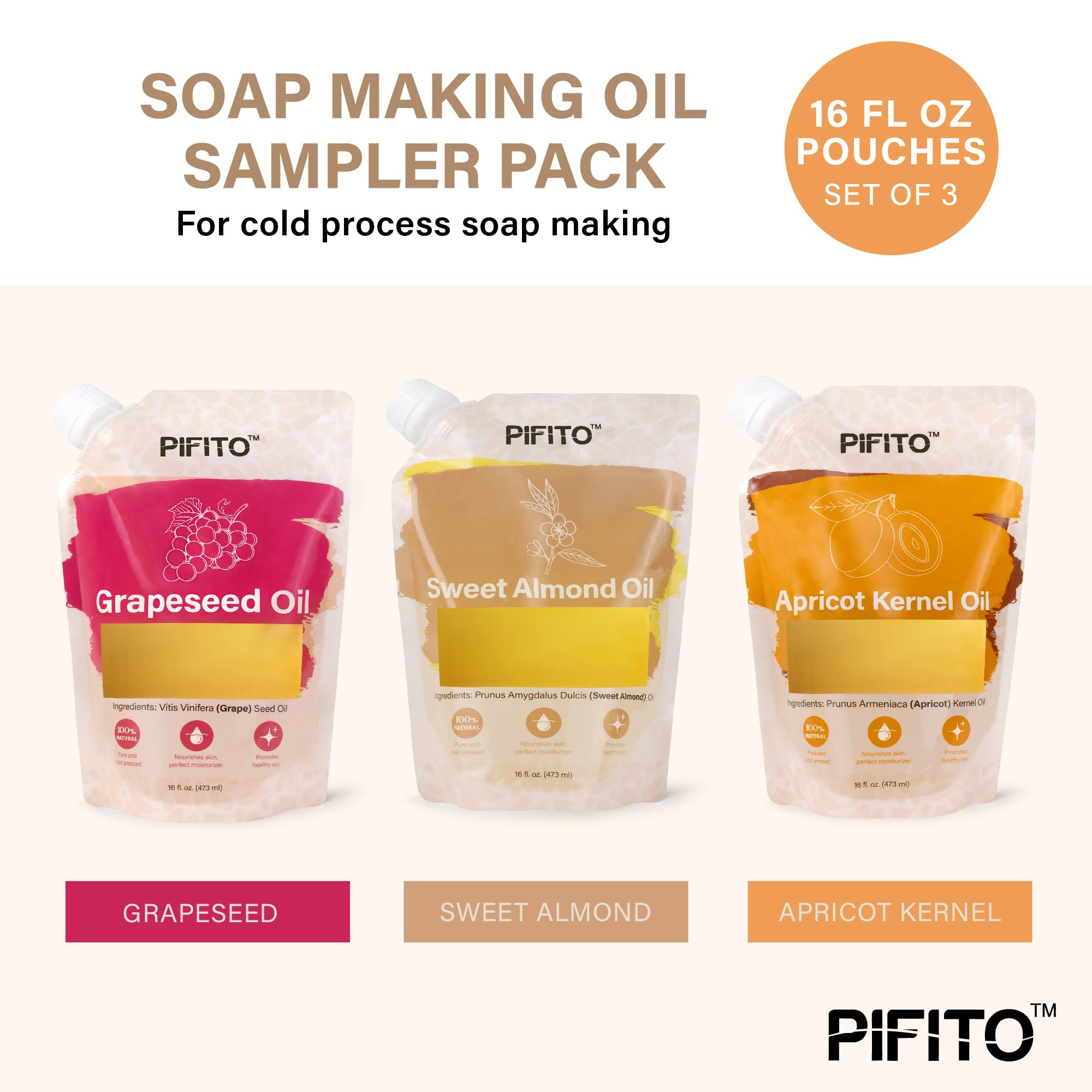 Pifito Grapeseed Oil bottle ideal for light moisturizers and hair care.