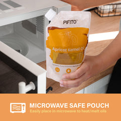 Pifito oil pouch showing microwave-safe packaging for easy melting.
