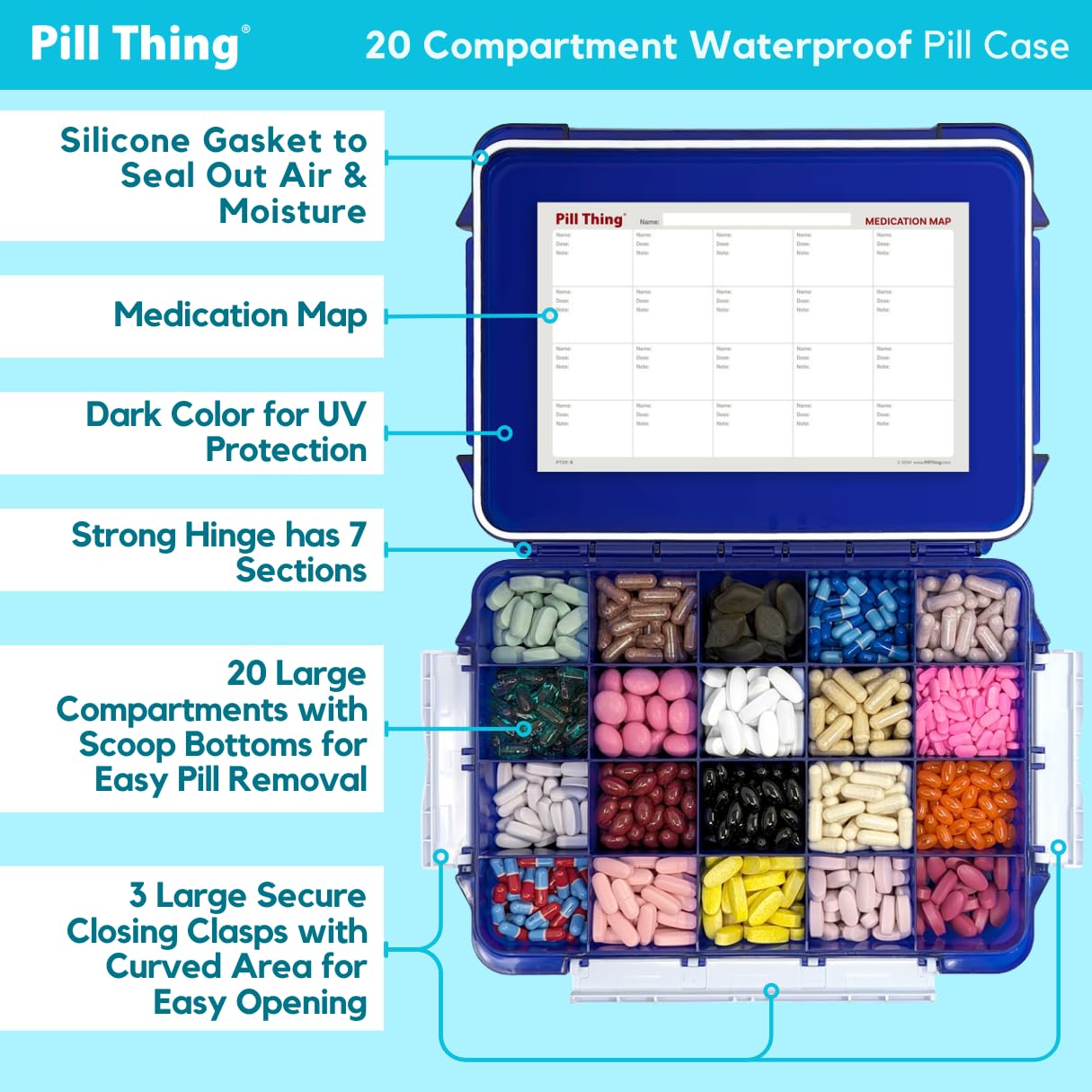 Pill Thing secure multi-latch closures prevent spills during travel