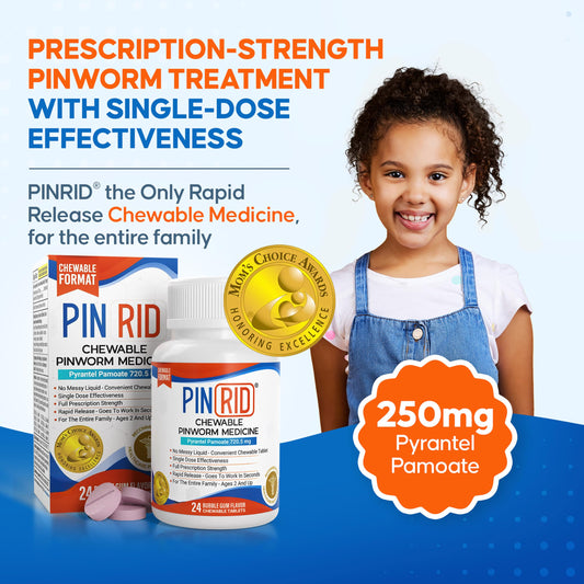 PinRid 250 mg Pyrantel Pamoate tablet close-up showing dosage form for easy dosing.