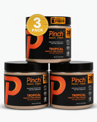 Front view of Pinch Magic Fiber Tropical 3-Pack packaging for daily digestion support.