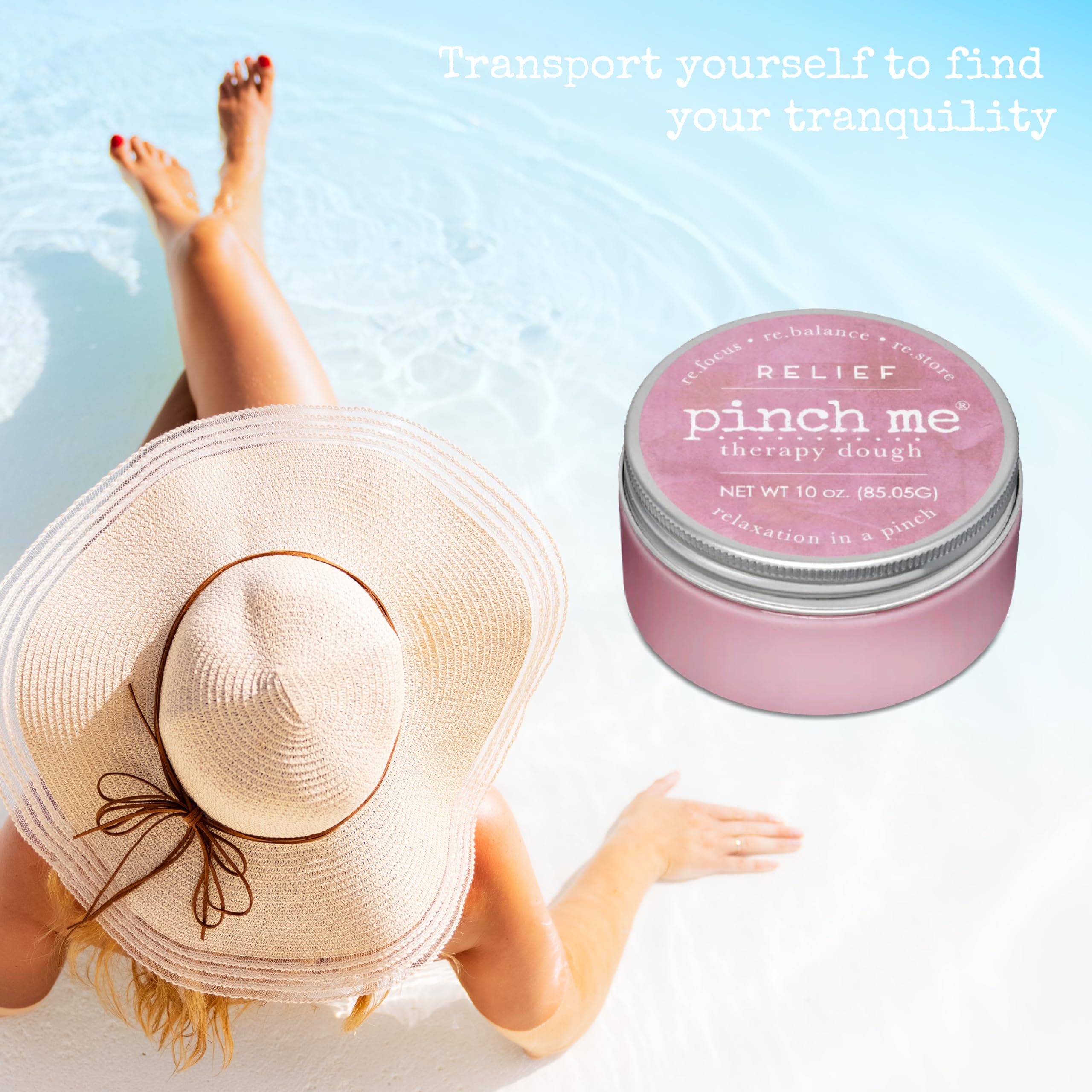 Soft, malleable Pinch Me Relief putty for focus and relief.