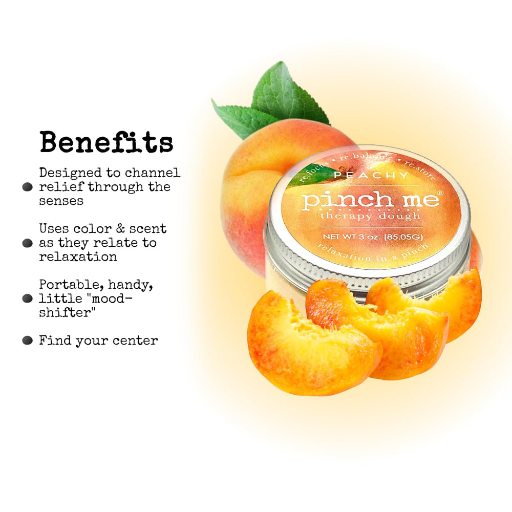 Close-up of Peachy dough jar shows vibrant color and inviting scent for calming breaks.