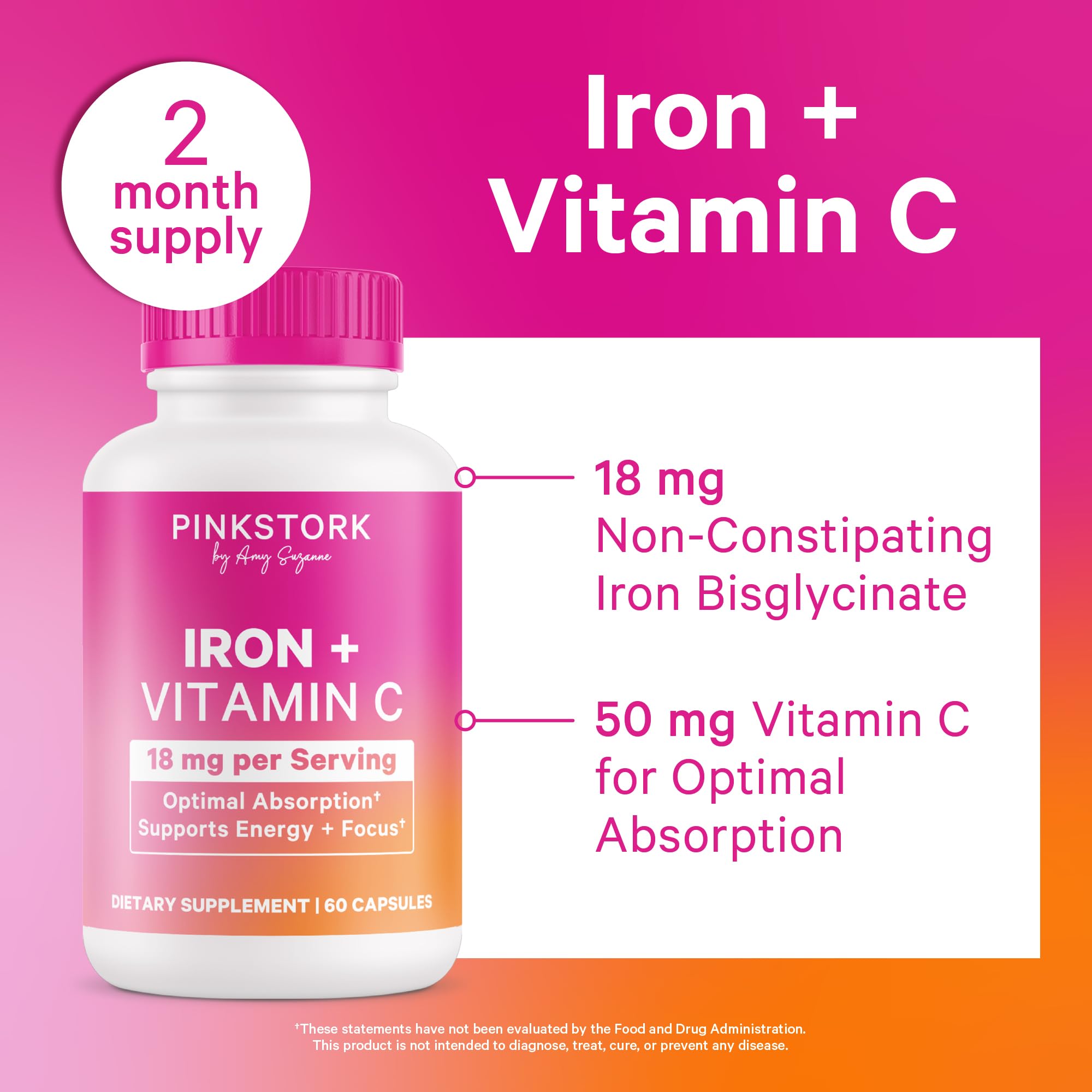 Pink Stork 18mg iron bisglycinate capsule with gentle absorption