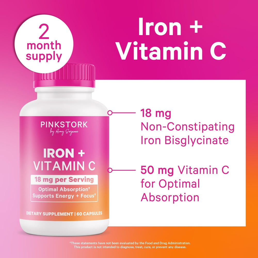 Pink Stork 18mg iron bisglycinate capsule with gentle absorption
