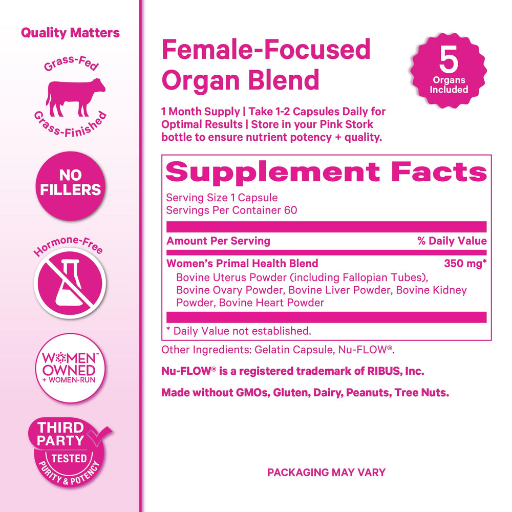 Woman taking Pink Stork capsules with a meal for daily energy.