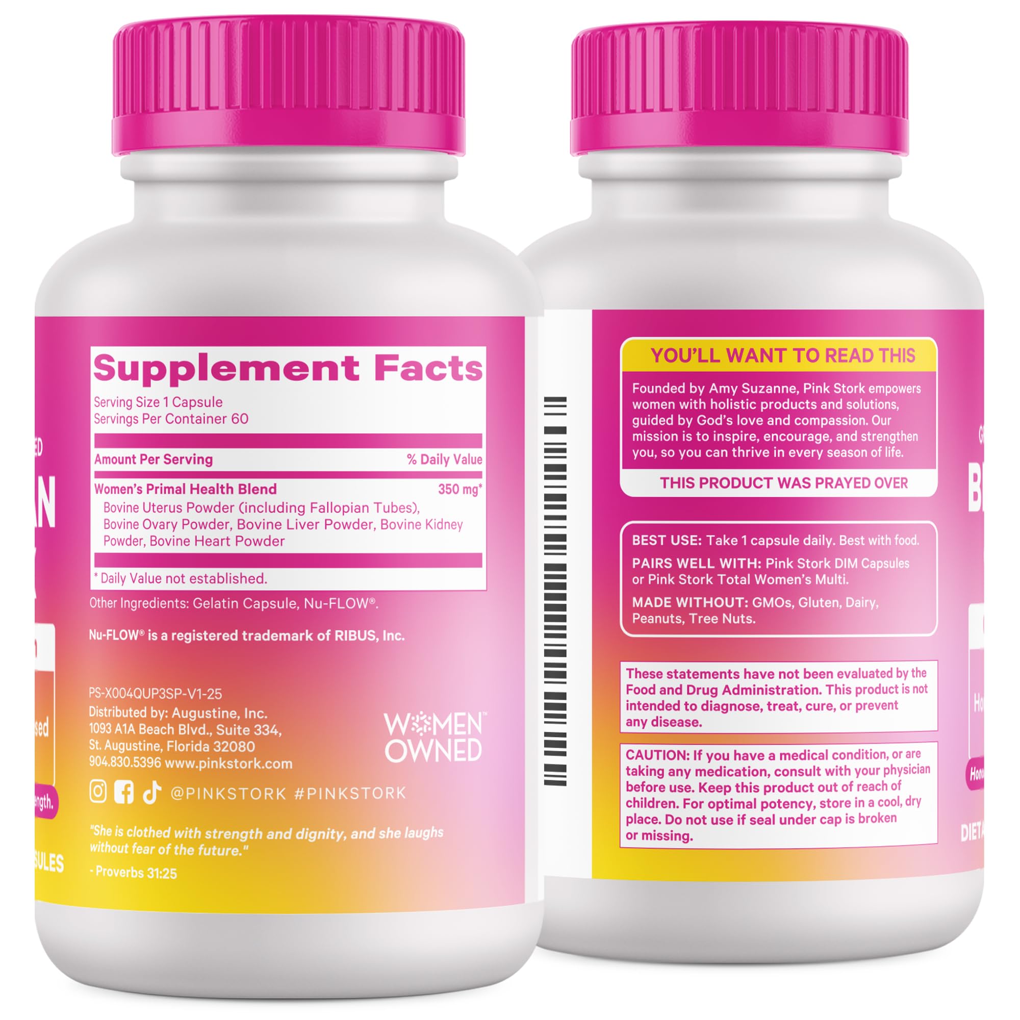 Clean Pink Stork packaging design indicating hormone-focused wellness.