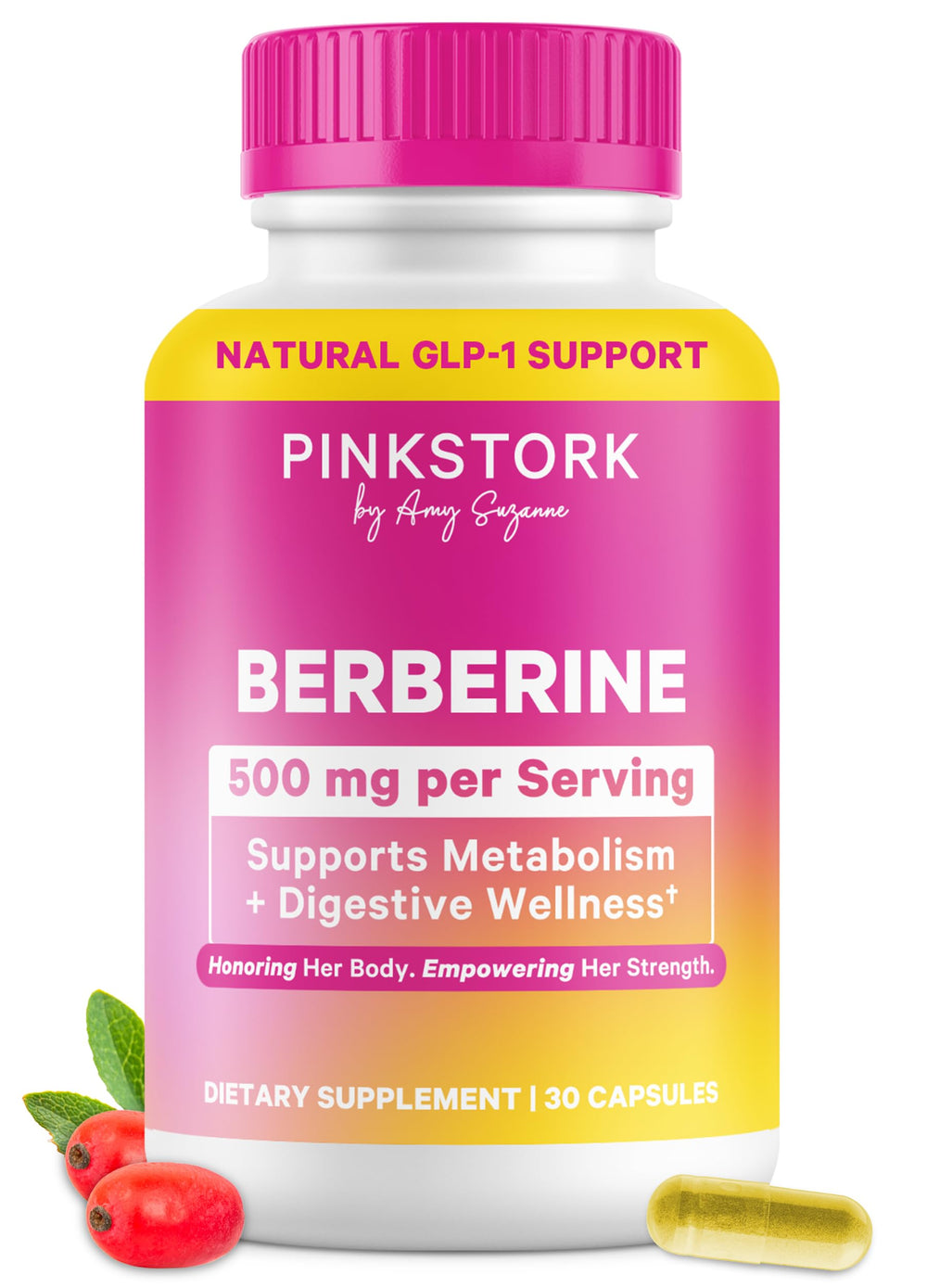Pink Stork Berberine 500mg bottle for daily wellness support