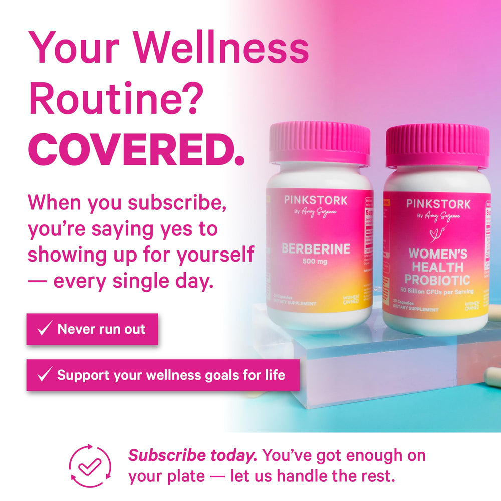 Pink Stork Berberine packaging on a clean kitchen counter