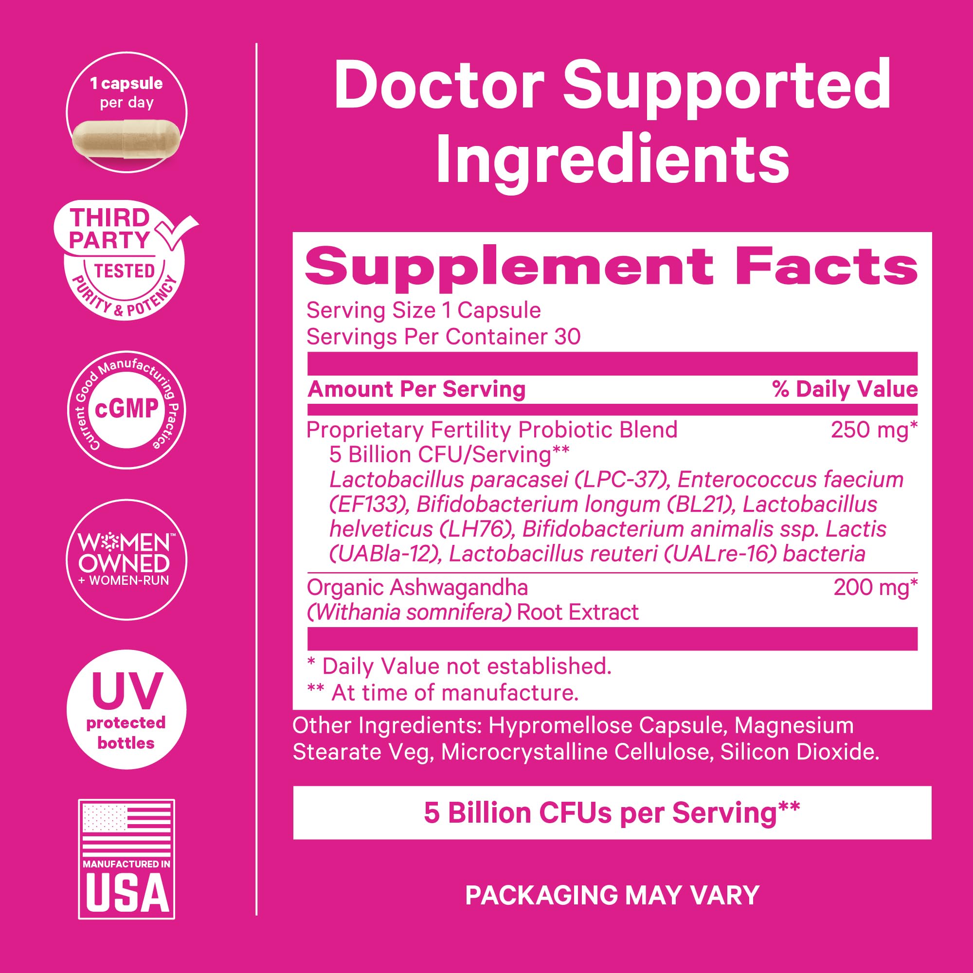Pink Stork Fertility Probiotics ashwagandha herbs for balanced cycles and stress support