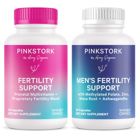 Pink Stork His and Hers Fertility Bundle packshot for couples exploring fertility options