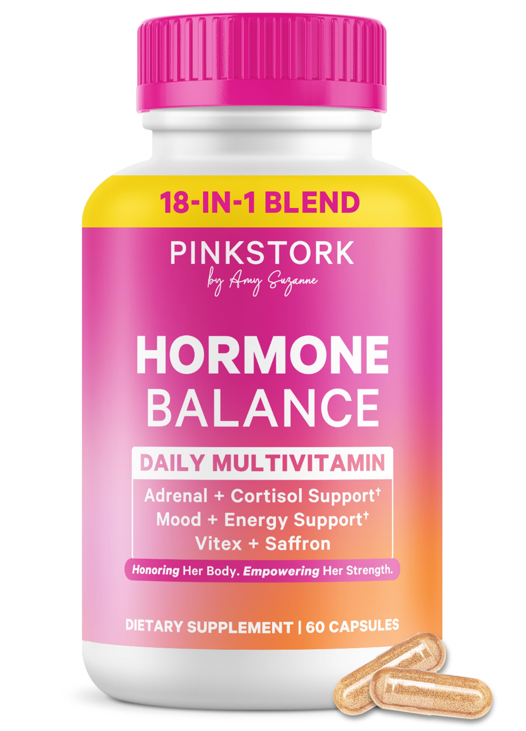 Pink Stork Hormone Balance bottle front view supports daily hormonal wellness.