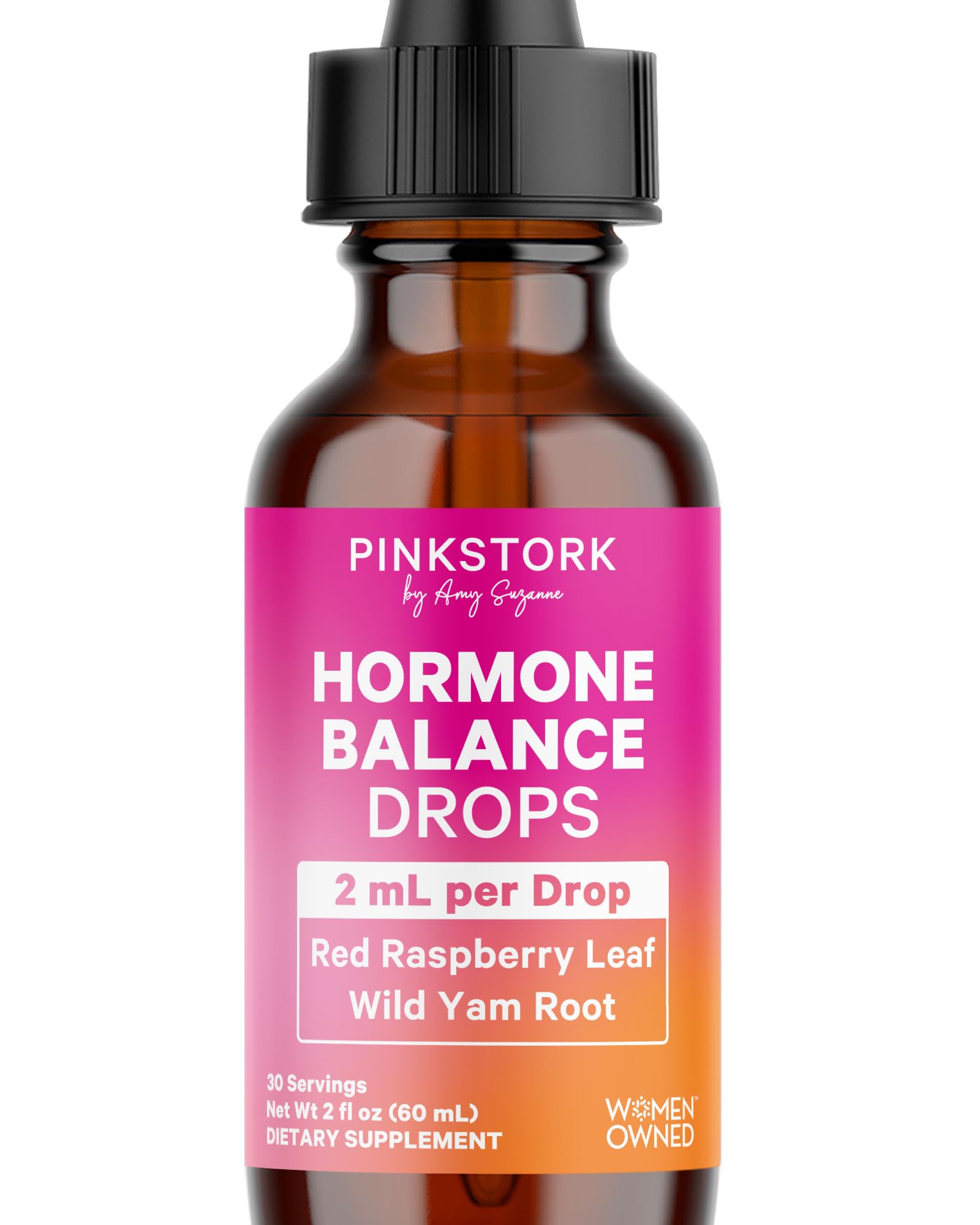 Pink Stork Hormone Balance Drops bottle pour for easy daily dosing and balance