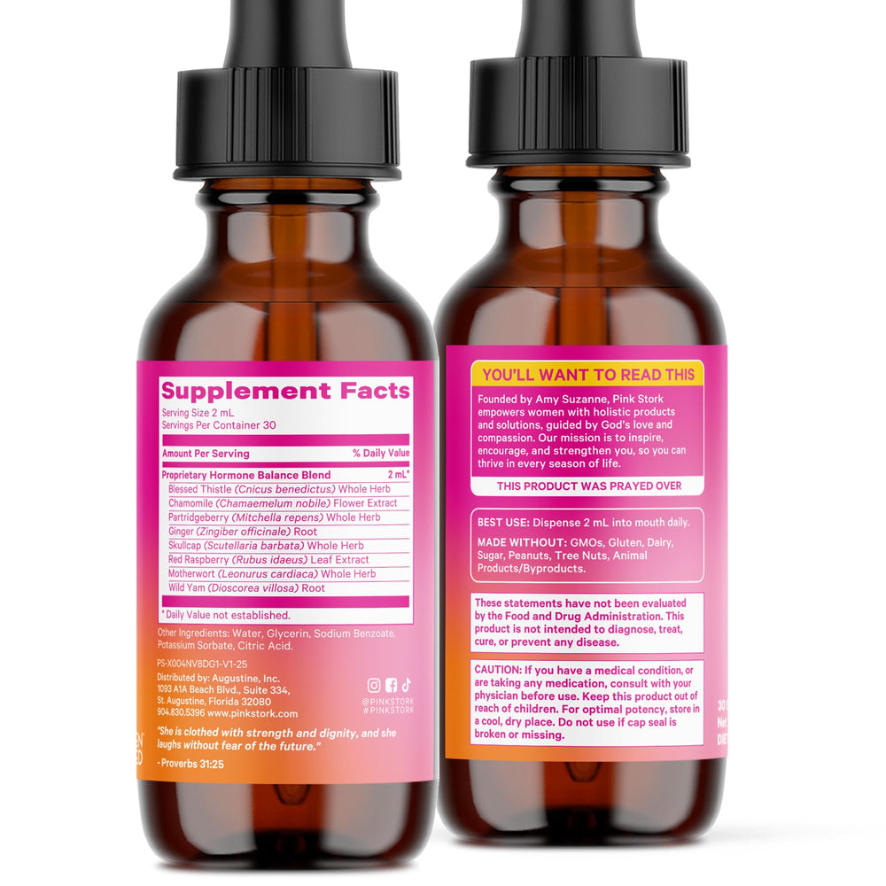 Pink Stork Hormone Balance Drops dosing 2 mL emphasizes simplicity