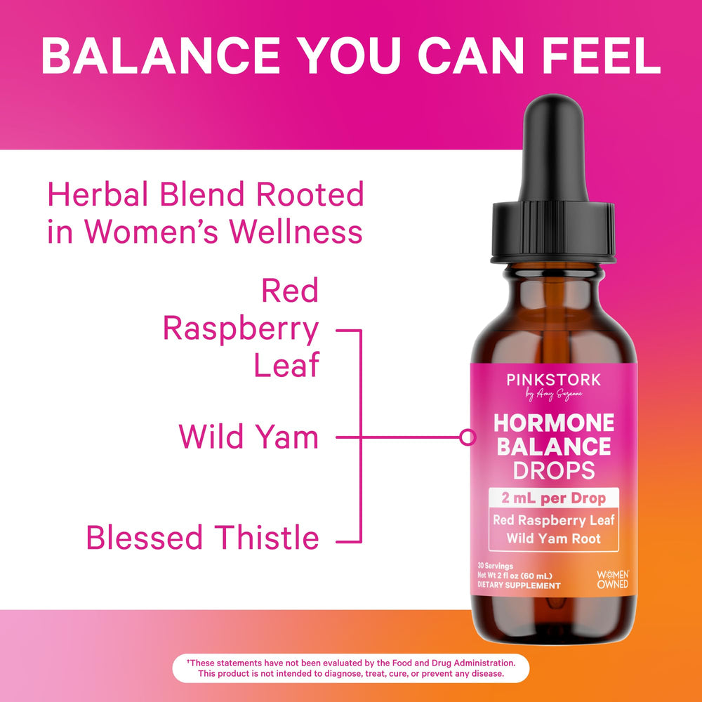 Pink Stork Hormone Balance Drops dropper dispense enables precise 2 mL servings