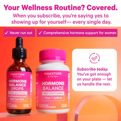 Pink Stork Hormone Balance Drops full packaging reveals 2 oz, 30 servings