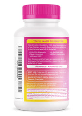 Pink Stork immune support concept illustration with vitamins.