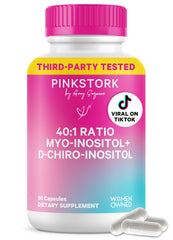 Pink Stork Inositol bottle front showing hormone balance support for women